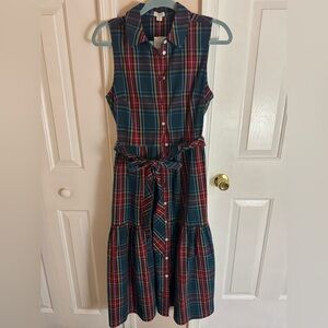 J. Crew Green Red Sleeveless Tartan Shirtdress Sz 6 NWT